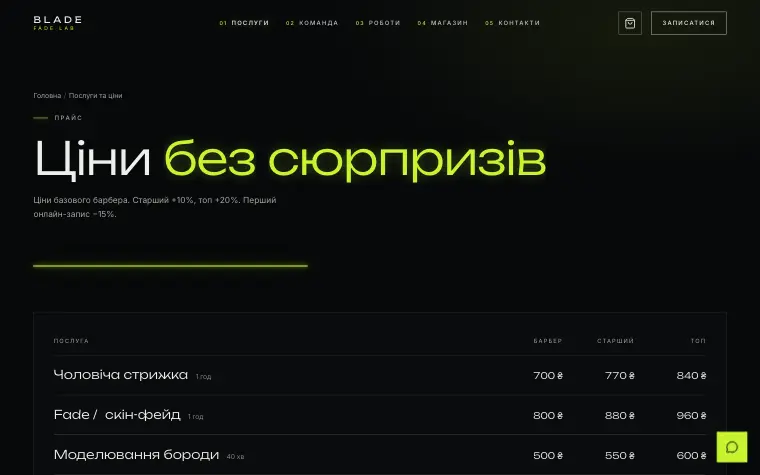 FADE LAB — Послуги й ціни