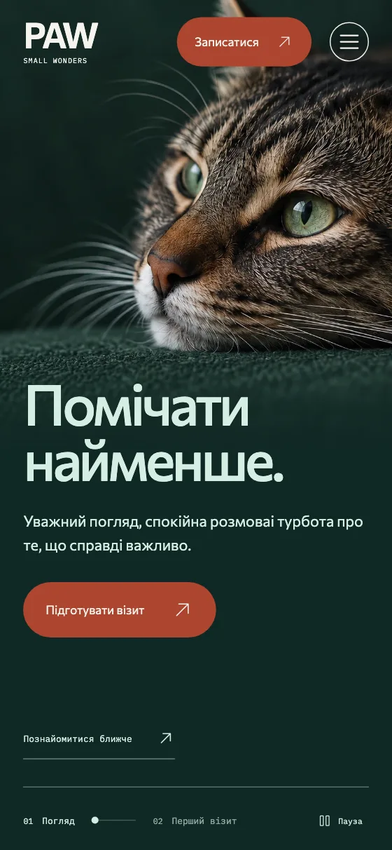 PAW · SMALL WONDERS, мобільна версія — Головна